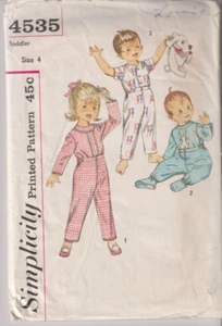 4535 SIMPLICITY c.1960s - PAJAMAS w/wout Feet & Transfer - UNISEX Kids Sz 4 - Picture 1 of 2