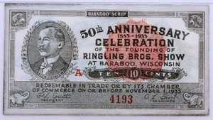 Billete de 10 centavos Baraboo Wisconsin 1933 Ringling Brothers 50 aniversario / PMG 64 - Imagen 1 de 4