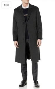 Adam Baker Men's Single Breasted Luxury Wool Full Length Topcoat - Charcoal Gray - Picture 1 of 3