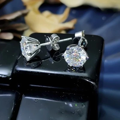 5 克拉认证圆形切割白色钻石耳钉耳环 14k 白金 — 第 1/4 张图片