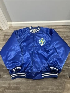 Vtg Chrysler Satin Bomber Jacket Sz 2XL Blue Patch Made in USA - Picture 1 of 7