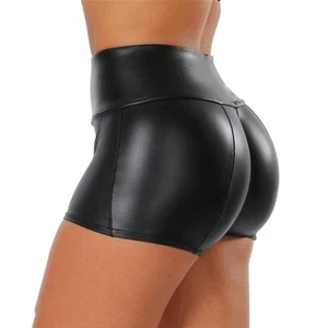 Women's Flexible Club Faux Leather Shorts High Waisted Sexy Disco Short Hot P... - Picture 1 of 8
