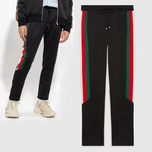 GUCCI PANTS MENS WEB STRIPE G LOGO PATCH JERSEY SLIM TRACK TROUSERS sz S SMALL - Picture 1 of 24