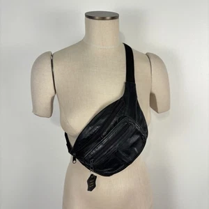 Marsupio vintage Buxton lusso nero pelle di agnello cashmere tracolla cintura marsupio - Foto 1 di 7