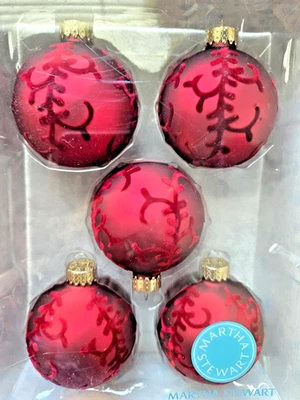 Colección Martha Stewart 5 adornos de vidrio 2,6" rojo con diseños de fieltro - NUEVO  Foto 1 de 4