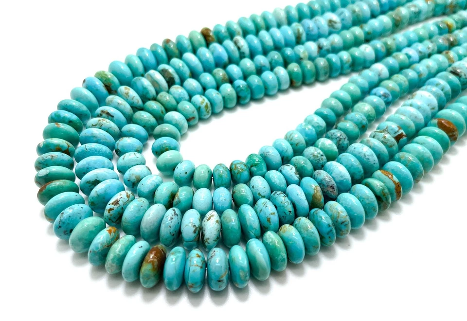 Genuine Natural Blue Arizona AAA Turquoise Rondelle Gemstone Beads PGS156 - Image 1 of 4