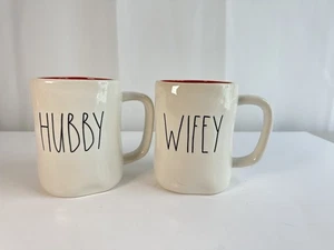 Rae Dunn "HUBBY / WIFEY" Valentines Christamas Coffee / Tea Cups Mugs Set M1 - Picture 1 of 2