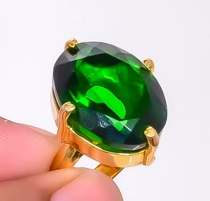 Chrome Diopside 18k Yellow Gold Plated Jewelry Ring s.9 R76-714 - Picture 1 of 4