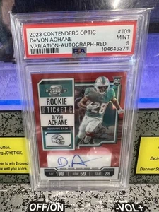 2023 Contenders Optic Devon Achane Red Prizm Rookie Ticket Auto /99 #109 PSA 9 - Picture 1 of 6