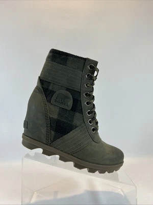 Sorel Lexie Wedge Ankle Boots Womens 7.5US Buffalo Plaid Green Bootie NL3779-326 - Image 1 of 4
