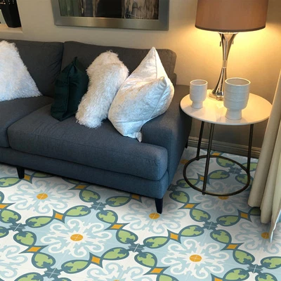 Handmade Agadir in Blues, Green, Orange Tile (Morocco) Blue, Orange, Green 8 x 8 - Image 1 of 4