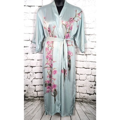 OLD SHANGHAI Flor de Cerezo 100% Seda Kimono Bata Bohemia Hippie OS Foto 1 de 4