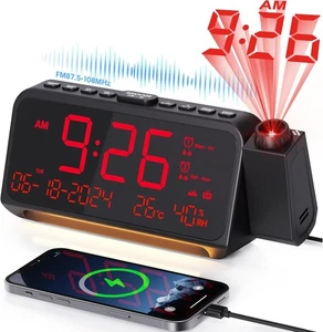 Mesqool Projection Digital Radio Clock with Snooze and Night Light, FM Clock Rad - Picture 1 of 8