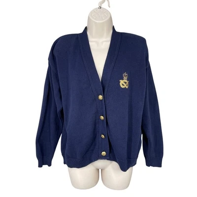 Cárdigan Suéter Vintage Mujer Cresta Cottage Academia Retro EE. UU. Talla L Azul Foto 1 de 4