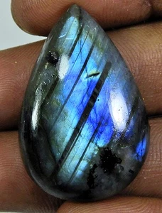 43Cts.Natural Labradorite Multi Flash Pear Cabochon Loose Gemstone 22X33X8MM - Picture 1 of 8