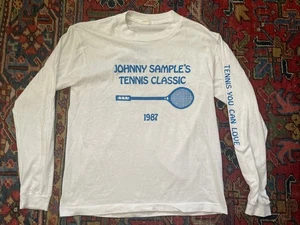 VTG 80s Johnny Sample's Tennis Classic Sz M Single Stitch Long Sleeve T Shirt - Picture 1 of 6