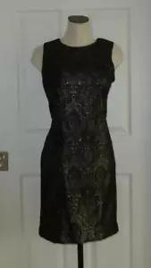 Abito da festa J McLaughlin oro metallizzato nero art deco lavorato a maglia Sophia 10 M $238 in perfette condizioni - Foto 1 di 12