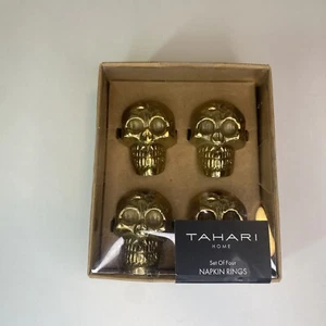 Tahari Gold Skull Napkin Rings Goth Halloween Dining Table Setting Set Of 4 New - Picture 1 of 4