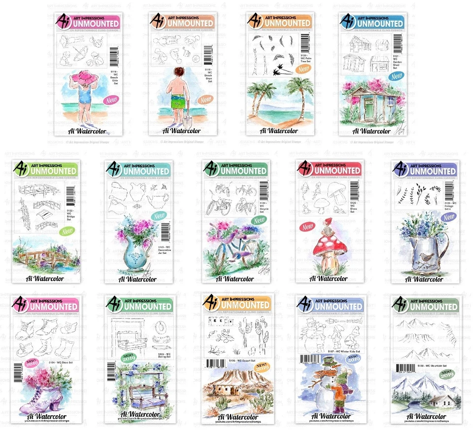 Sellos de acuarela AI 2019 - Impresiones artísticas estampado de goma artesanía - bicicleta/foliaje/frasco Foto 1 de 1