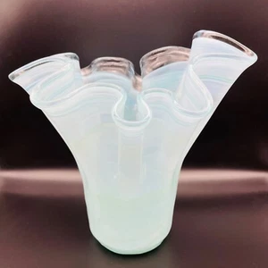 Vintage Large Murano Glass Vase Blue White Waffle Bottom 12" Tall x 12'' Wide - Picture 1 of 6
