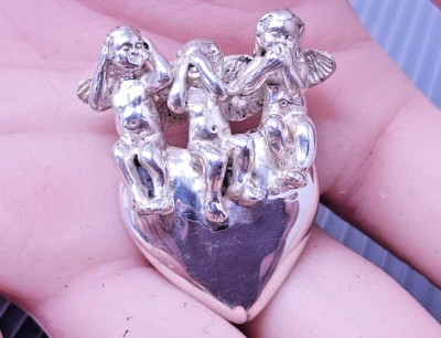 Vintage Sterling Silver KABANA Three ANGELS HEART Pendant - Image 1 of 4