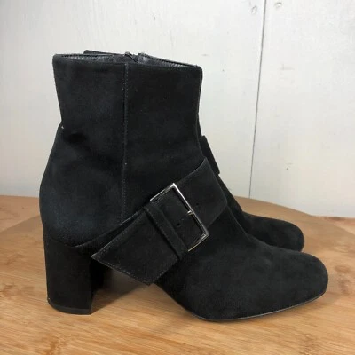 Bruno Magli Boots 38 Womens 7 Black Suede Block Heel Buckle Career Zip Up Italy - Image 1 of 4