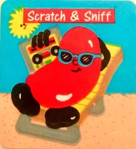 *VINTAGE*    Scratch 'n Sniff JELLY BEAN Sandylion Stickers 1 square  SUN, BEACH - Picture 1 of 1