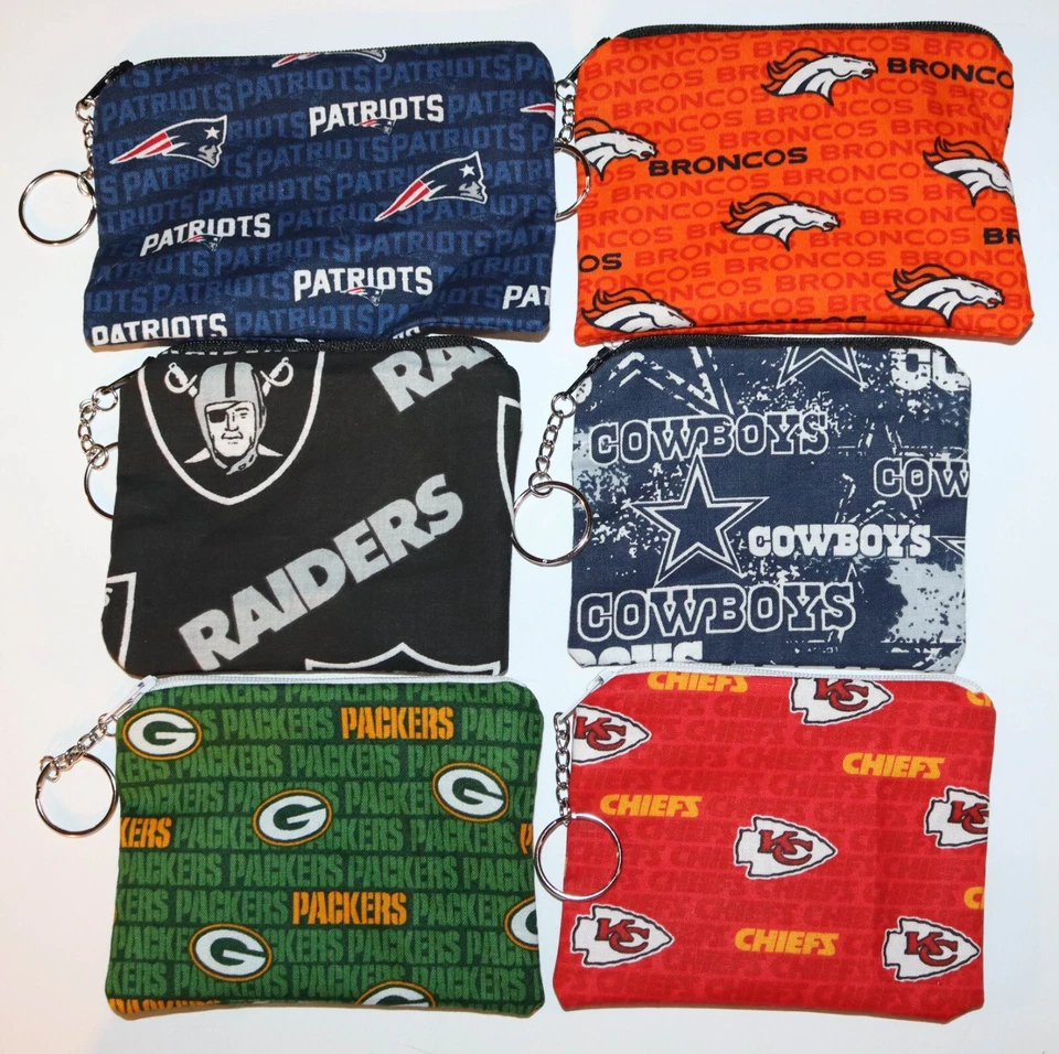 Bolso monedero pequeño con cremallera hecho a mano con llavero equipos de la NFL Foto 1 de 1