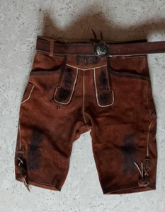 Trachtenlederhose - kurz - 48 - bestickt - braun - Antikoptik - Bild 1 von 5