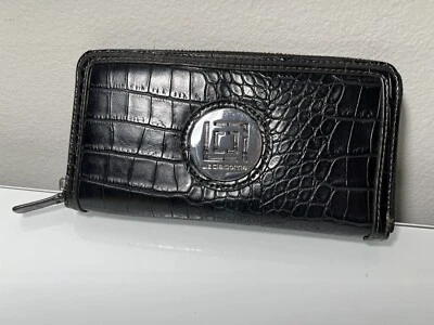 Cartera LIZ CLAIBORNE imitación cocodrilo multi compartimento cremallera NEGRA 8” Foto 1 de 4