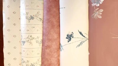 Wallpaper - Large Lot of 1980's Vintage Slate Blue & Mauve Floral  Cottage Core - Image 1 of 4