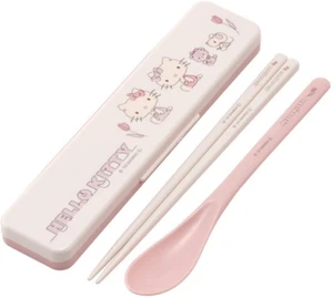 JAPAN Sanrio Hello Kitty Cat Pink Sweet Flower Spoon Chopsticks Box Case Bento - Picture 1 of 4