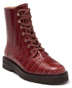Stuart Weitzman Mila Lift Womens Croc Leather Combat Bootie Cardamom Size 10.5 B - Picture 1 of 5