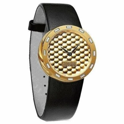 Just Cavalli Analog Golden Dial Women's Watch - R725111551 - Black Leather Band - Image 1 of 4