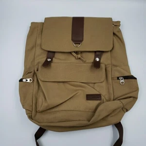 Large Unisex Canvas Backpack Tan Khaki Drawstring Pockets Durable by Bella Russo - Picture 1 of 17