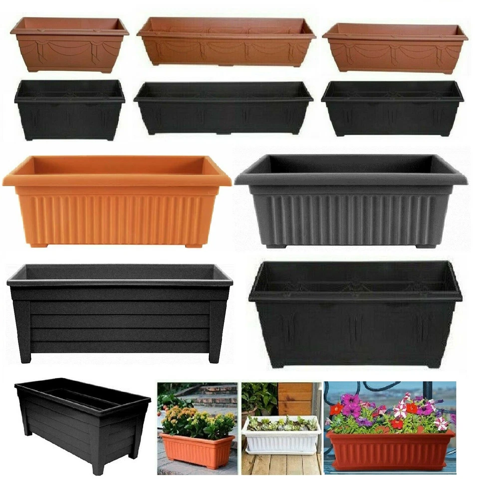 Plastic Window Plant Planter Pots Flower Growbag Box Indoor Outdoor Patio Garden - Image 1 of 3