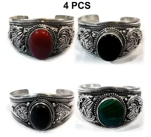 4 Stck. Tibetisches Silber Nepal Armband Onyx Stein Armreif Buddha Manschette Großhandel Posten - Bild 1 von 9