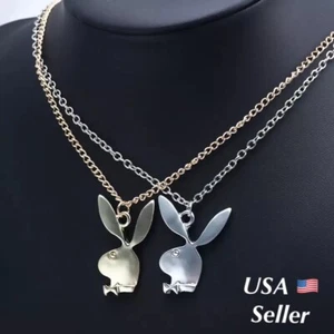 Playboy Bunny Anhänger Halskette Gliederkette gold oder versilbert Hasenohr N122 - Bild 1 von 6