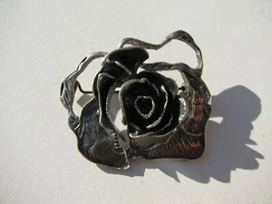 ANTIQUE VINTAGE RUSSIAN HALLMARK MB A 925 W/ FACE SCULPTURED ROSE FLOWER BROOCH - Picture 1 of 8