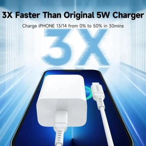 Fast Wall Charger iPhone 20W with 3.3FT Lightning Cable For Apple MFI Certified - Picture 1 of 6