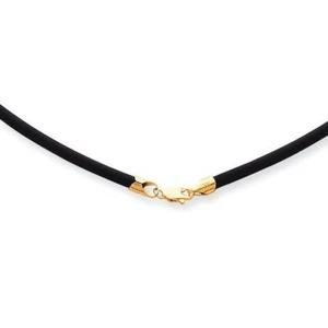 Black Leather Cord Necklace with 14K Gold Lobster Claw Clasp - 2.00mm - Picture 1 of 4