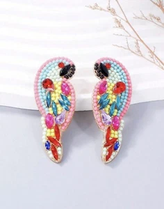 Rhinestone Parrots Animal Design Stud Earrings - Picture 1 of 3