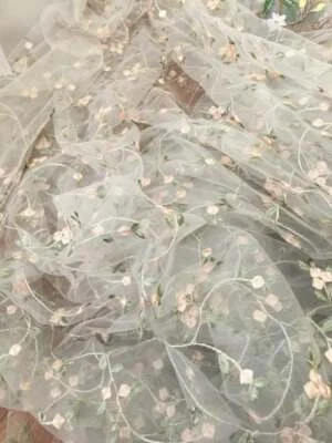 Delicate Embroidered Flower Mesh Fabric Flower Girl Dress Lace Fabric Veil Lace - Image 1 of 4