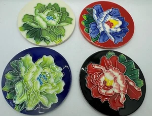4er Set Porzellan "Cloisonné" Stil Untersetzer Kork Rückseite Floral - Bild 1 von 7