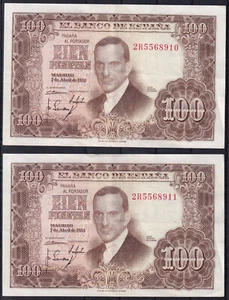BILLETES PAREJA 100 PESETAS 1953 JULIO ROMERO DE TORRES - SERIE 2R - EBC- - Imagen 1 de 2