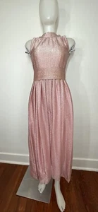 VTG 60s Metallic Dress Petite SZ PXS Maxi Pink Front High Slit Homemade - Picture 1 of 8
