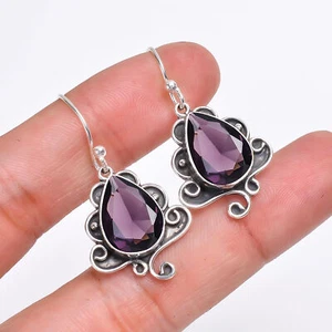 Purple Amethyst Gemstone 925 Sterling Silver Jewelry Earring - Picture 1 of 4