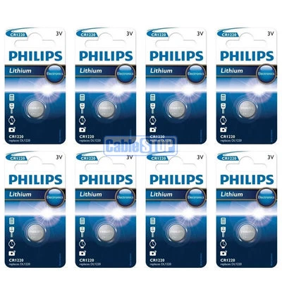 8 x Philips CR1220 3V Lithium Button Battery Coin Cell DL1220 - EXPIRY 2025 - Image 1 of 2