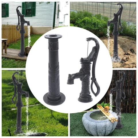 Stand Hand Pump Garden Deep Well Manual Pump Fountain Booster Cast Iron Black Cover
