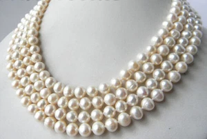 Genuine Natural 4 Rows 7-8mm White Freshwater Pearl Jewelry Necklaces 17-20" - Picture 1 of 5